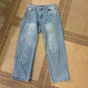 Floral Embroidered Blue Jeans